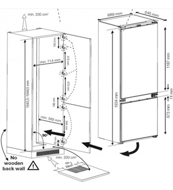 Beko BCSE400E40SN frigorífico combi integrable clase e 194 cmx69 ciclico - BCSE400E40SN-0