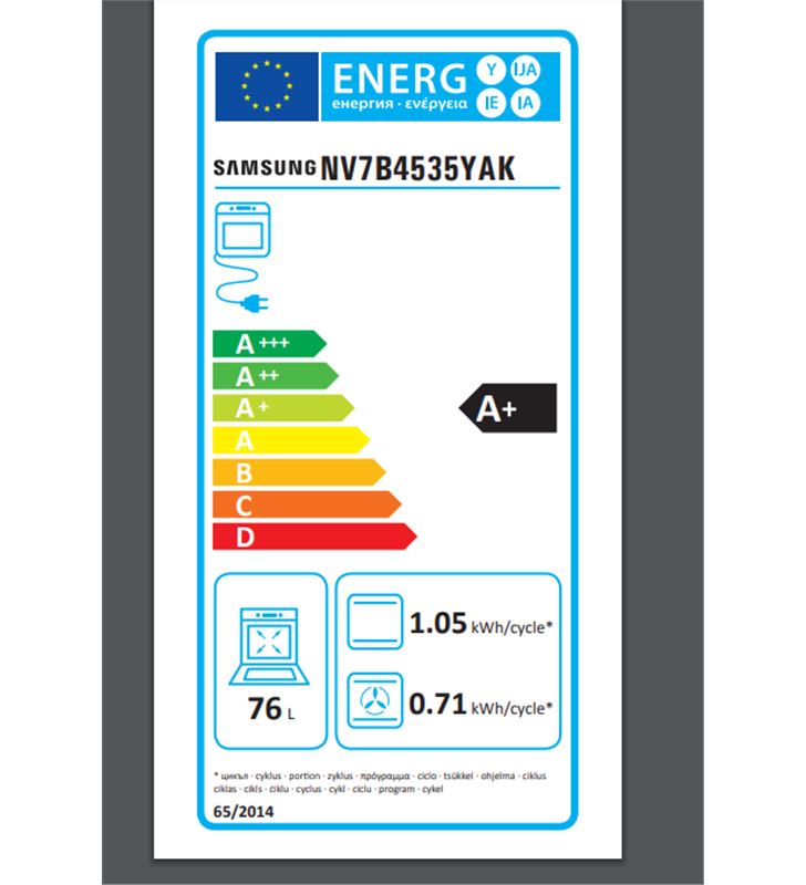 Samsung NV7B4535YAK/U3 horno independiente pirolitico 59.6x59.5x57cm a+ nv7b4535yak_u3 - NV7B4535YAK