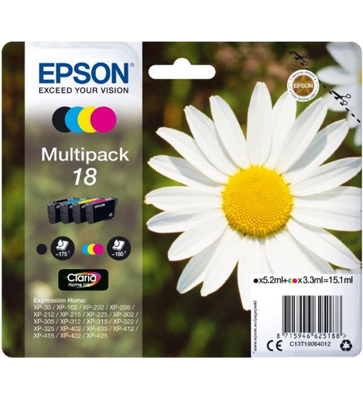 Epson C13T18064012 multipack tinta 4 colores claria home 18 c13t18064010 - EPSC13T18064012